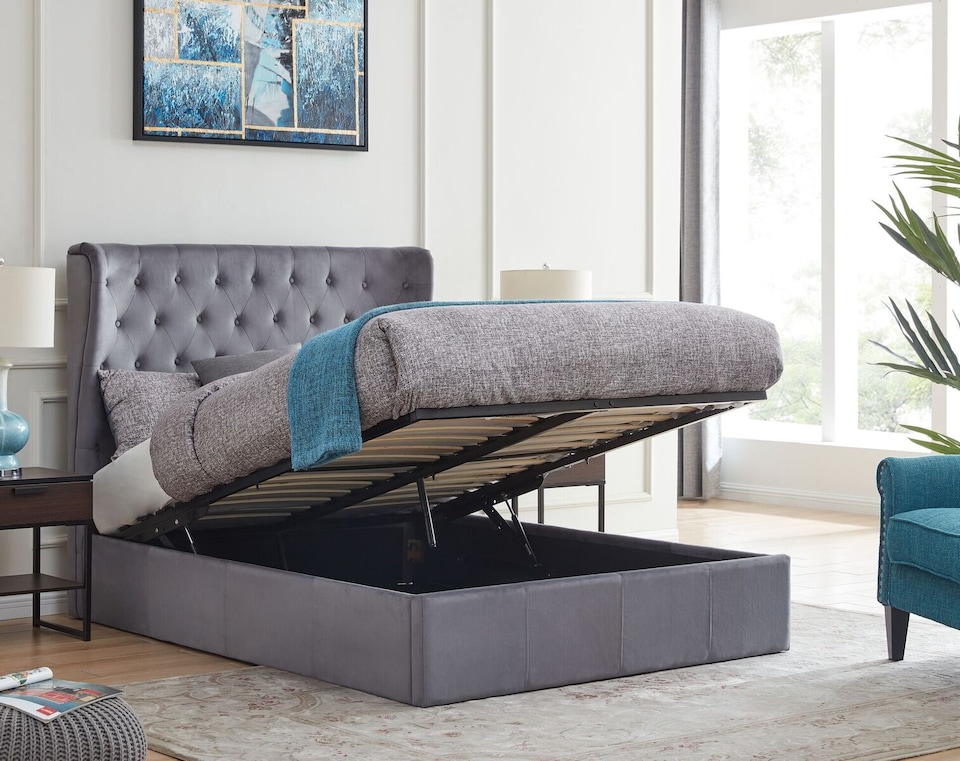 image 1 of Holway Double 4ft 6 Grey End Opening Ottoman Bed | Grey | Double