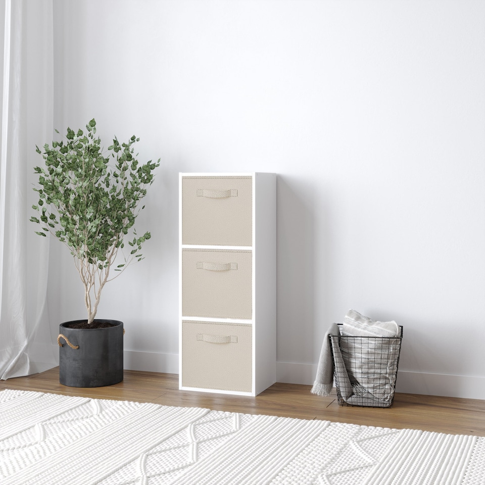 image 1 of 3-Tier Cube Shelving Unit with Inserts | White | White & Cream | 1