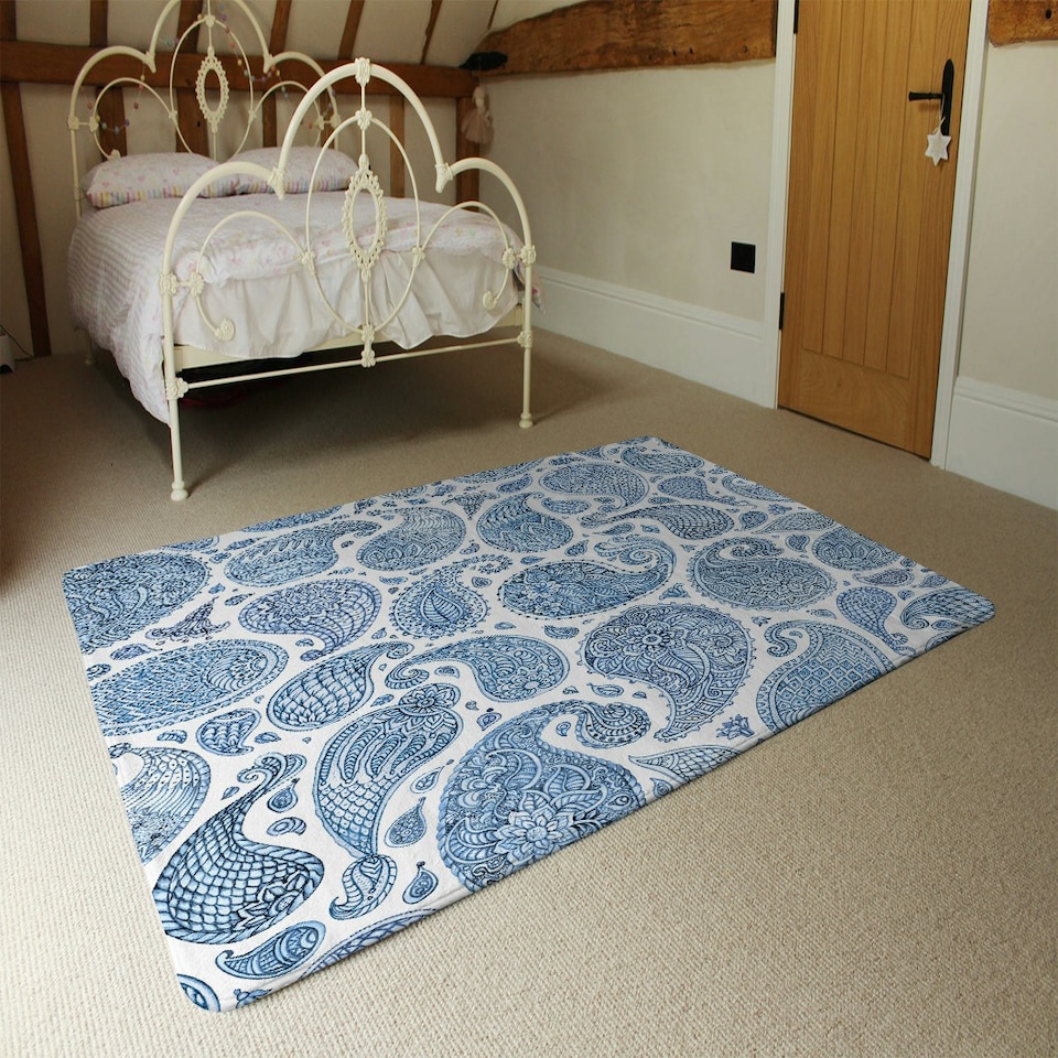 image 1 of Blue and White Bo Ho world (Rug) Blue | Large: 140x200cm