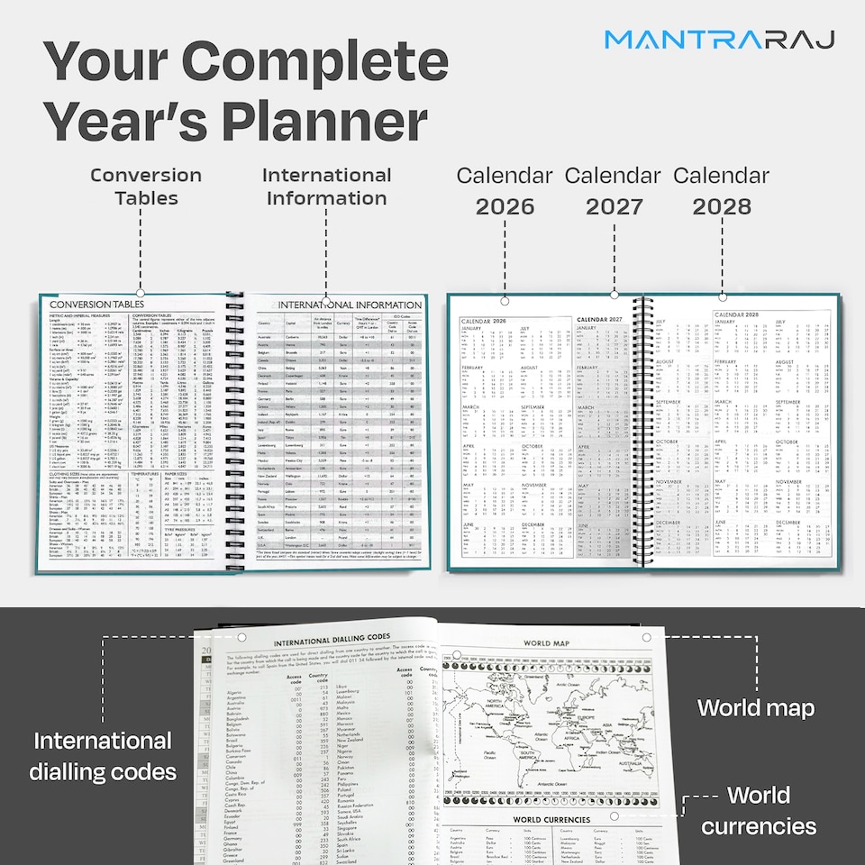 image 1 of 2027 Diary A5 Size Wiro Week to View Bright Diary Spiral Week To View Hardcover Diaries Planner Organizer (Green)