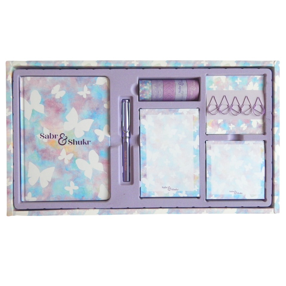 image 1 of Sabr & Shukr Stationery Gift Set (Butterfly) - Pastel & Purple Foil