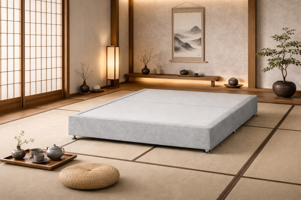 image 1 of Japanese Style Low Divan Base 5FT Kingsize Silver Plush Velvet