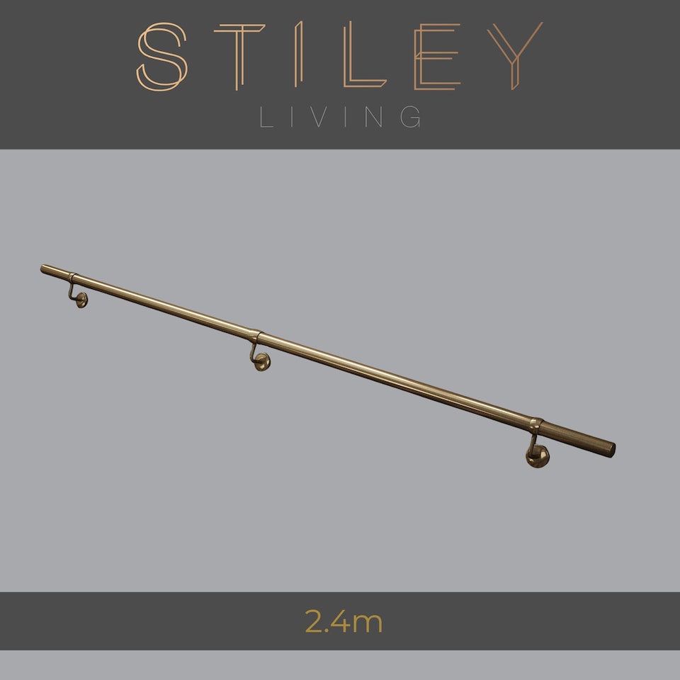 image 1 of Stiley Living Wall Mounted Handrail Kit, Banister System with Brackets and Fixings | Gold | Antique Brass | 2.4m