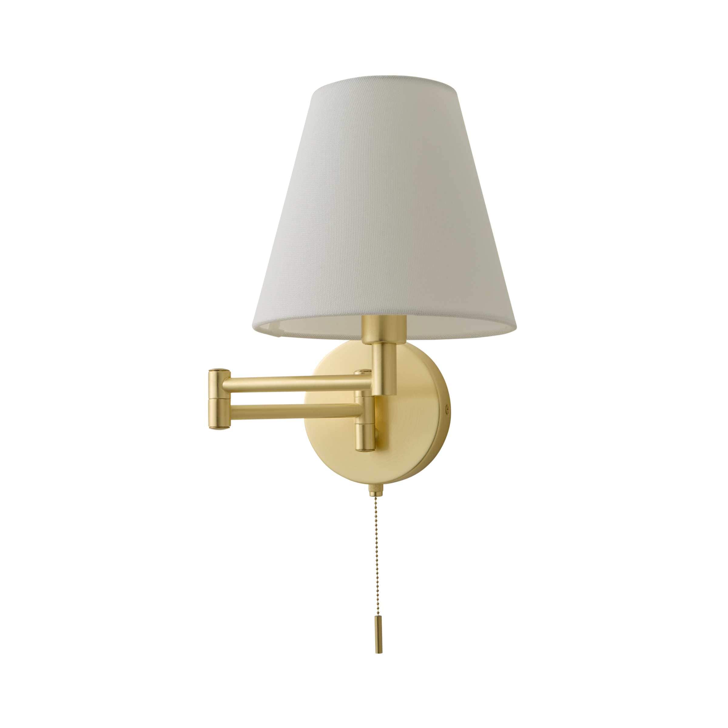 ValueLights Sonia Adjustable Swing Arm Wall Light with Tapered Linen Lamp Shade in Gold