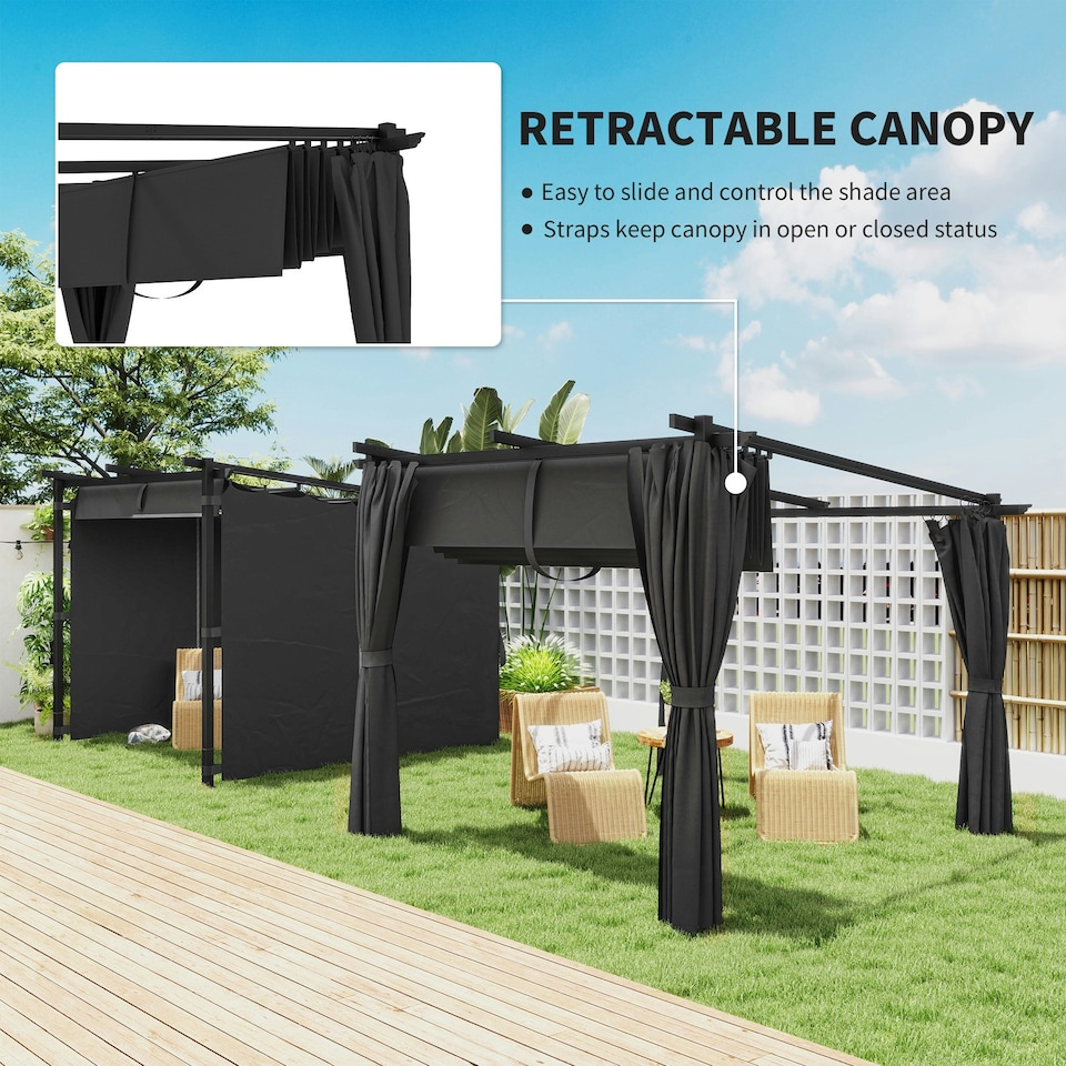 image 1 of Outsunny 3 x 3(m) Metal Pergola with Retractable Roof and Sidewalls, Grey