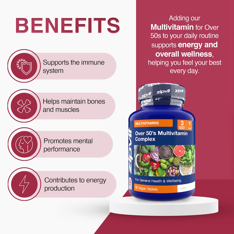 image 1 of Zipvit Over 50s Multivitamin, Immune, Bone & Energy Support, 90 Vegan Tablets, 3-Month Supply