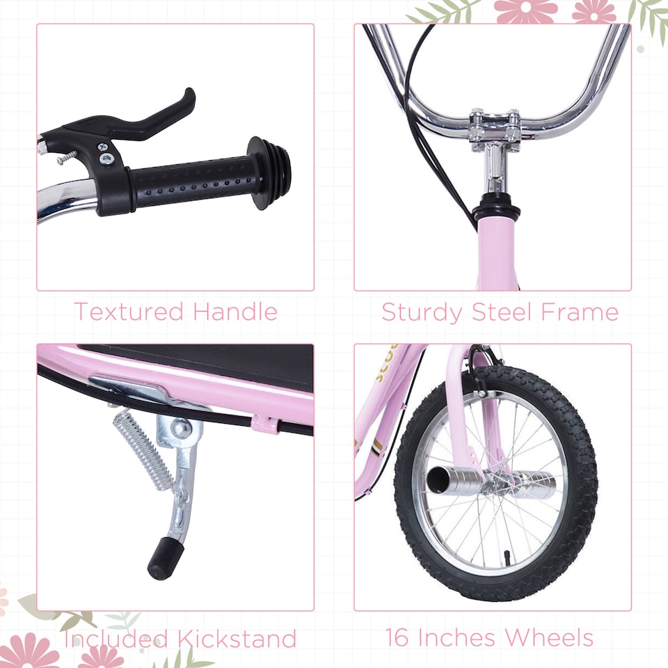 image 1 of HOMCOM Stunt Scooter, Kids Scooter with Big Wheels, Adjustable Height, Dual Brakes, for Ages 5+ Years | Pink