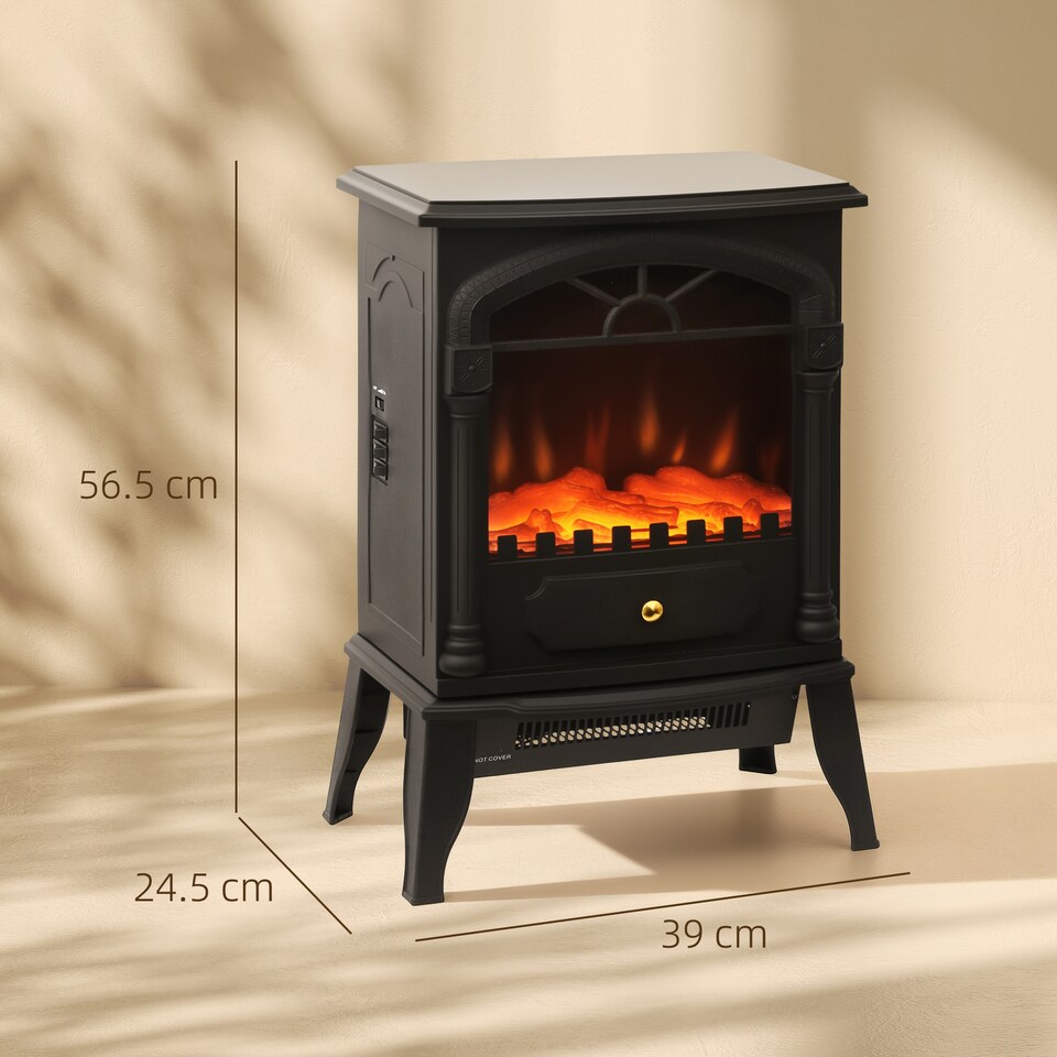 image 1 of HOMCOM Electric Fireplace Stove Heater with 3D Flame Effect, 2000W/1000W, Freestanding Portable Fireplace with Adjustable Thermostat, 2 Heat Settings for Living Room, Black