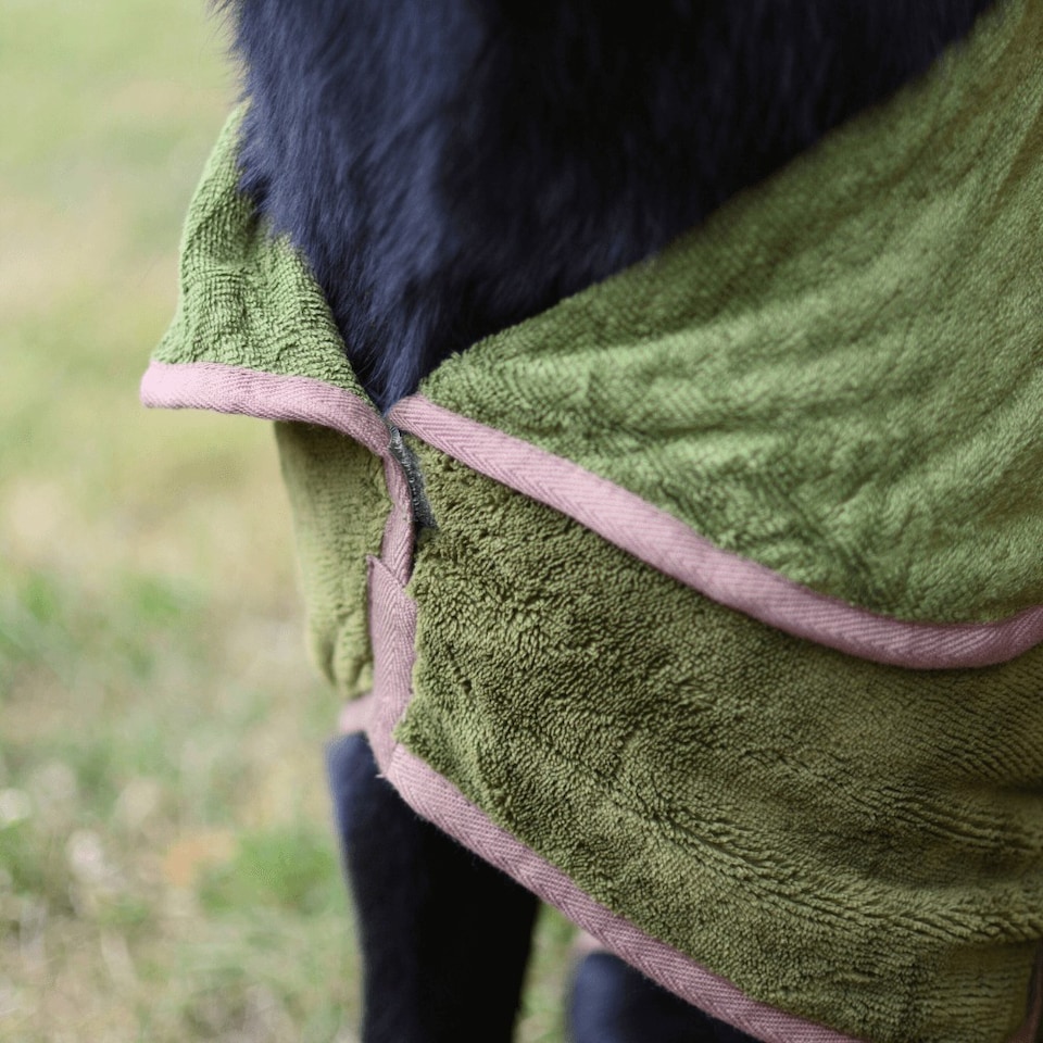 image 1 of Henry Wag Refresh Olive Green Drying Coat Provides Warmth And Assists With Drying Your Dogs Coat Post Bath Time Or After Walks, Size Small 40cm | Green | Olive Green | S | 1