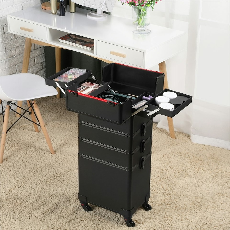 image 1 of Yaheetech 4-in-1 Large Capacity Makeup Trolley Black | Black