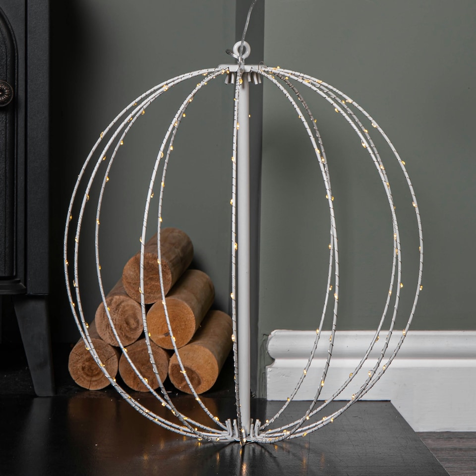 image 1 of 30cm White Metal Folding Christmas Ball with 108 Warm White LEDs
