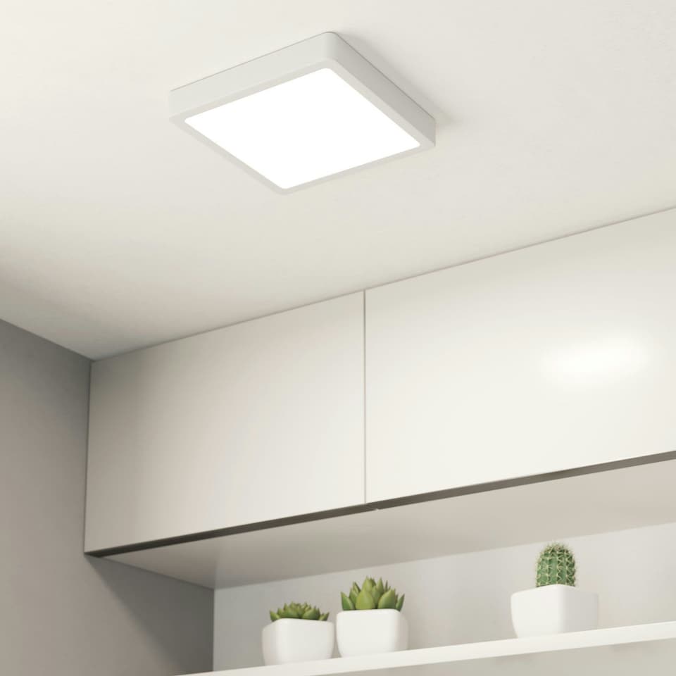image 1 of EGLO Fueva 6 Ultra-Slim Surface-Mounted White Square LED Ceiling Light WBS White