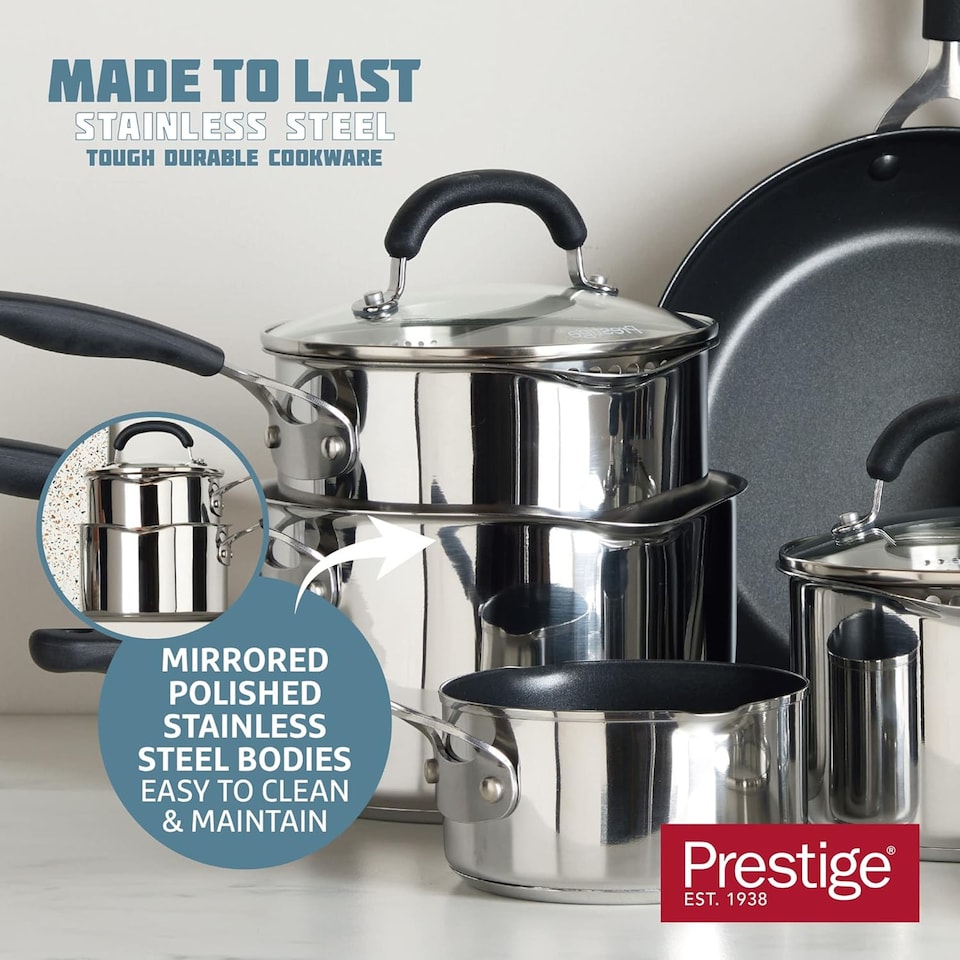 image 1 of Prestige Made to Last Stainless Steel Stock Pot with Food Steamer 24cm - Silver