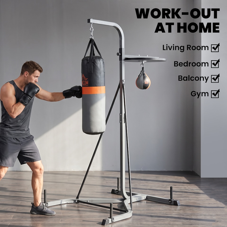 image 1 of HOMCOM Punchbag & Speedball Boxing Station w/ Freestanding Frame, Grey