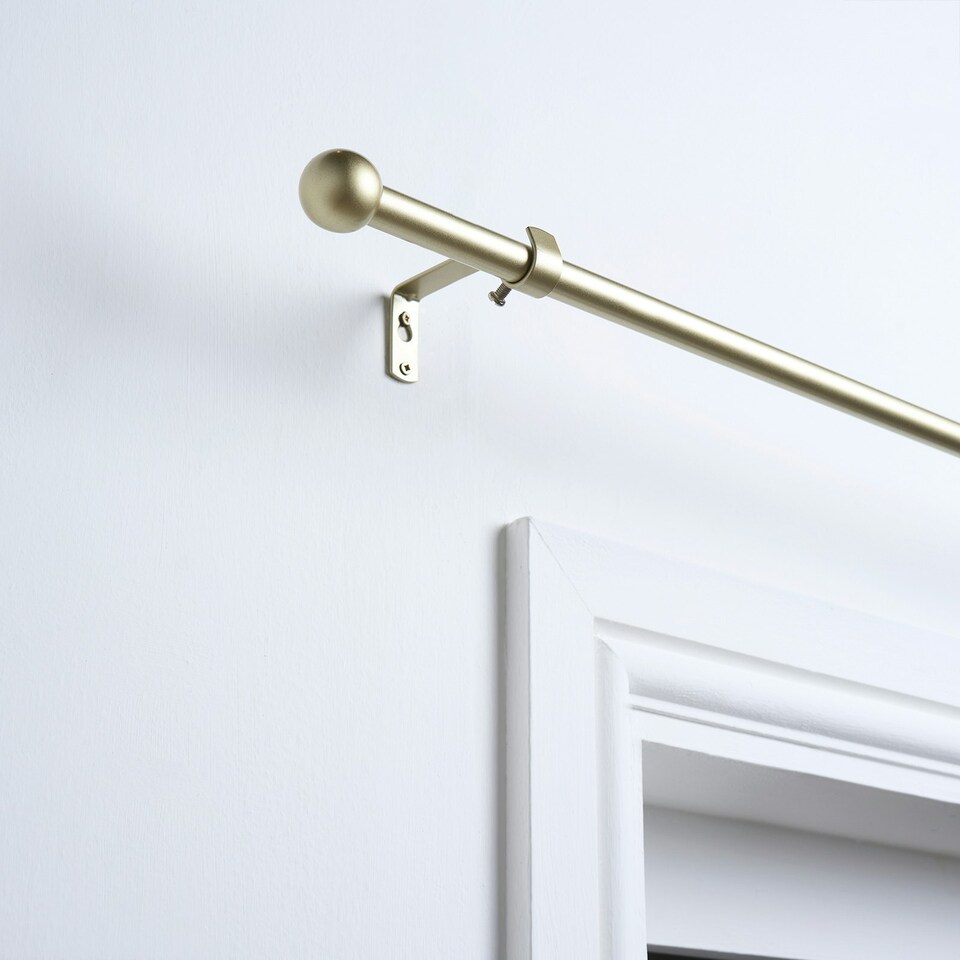 image 1 of OHS Extendable Metal Finial Ball Ends Wall Mounted Rod Fittings Curtain Pole - Brass Gold | Brass