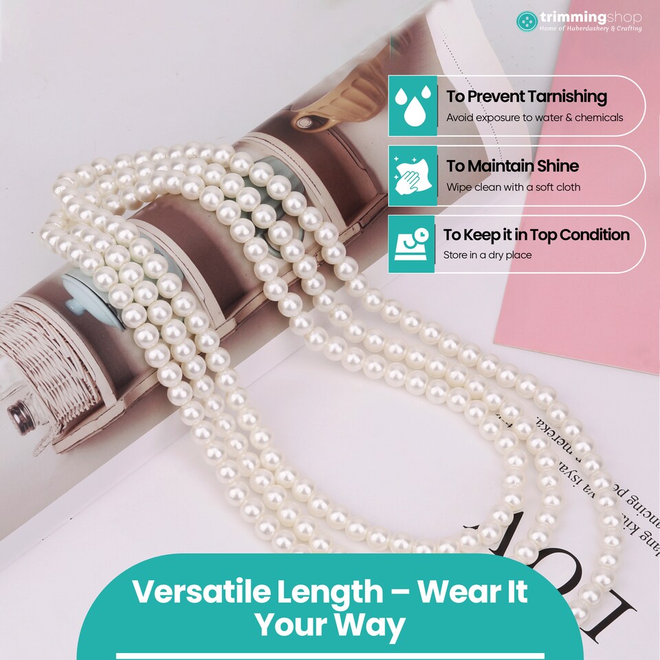 image 1 of 150cm White Vintage Fashion Long Pearl Necklace for Women - 2pcs