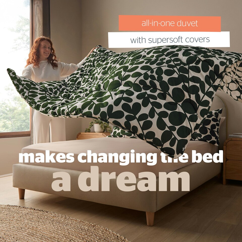 image 1 of Silentnight Coverless 10.5 Tog Duvet and Pillowcase Set, Leaf Print Green | Double