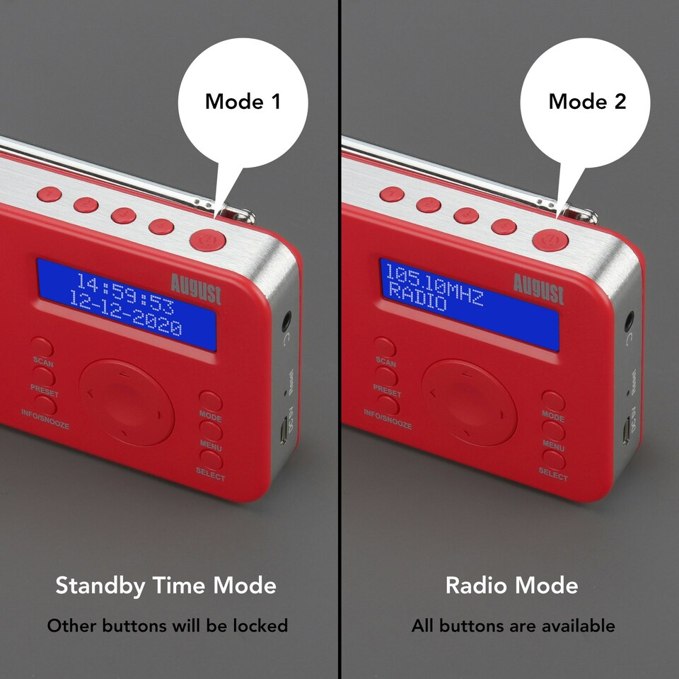 image 1 of Portable DAB, DAB+, FM Radio Alarm Clock with Built-In Rechargeable Battery + RDS, DRC, Prune & AUX Output - August MB225R