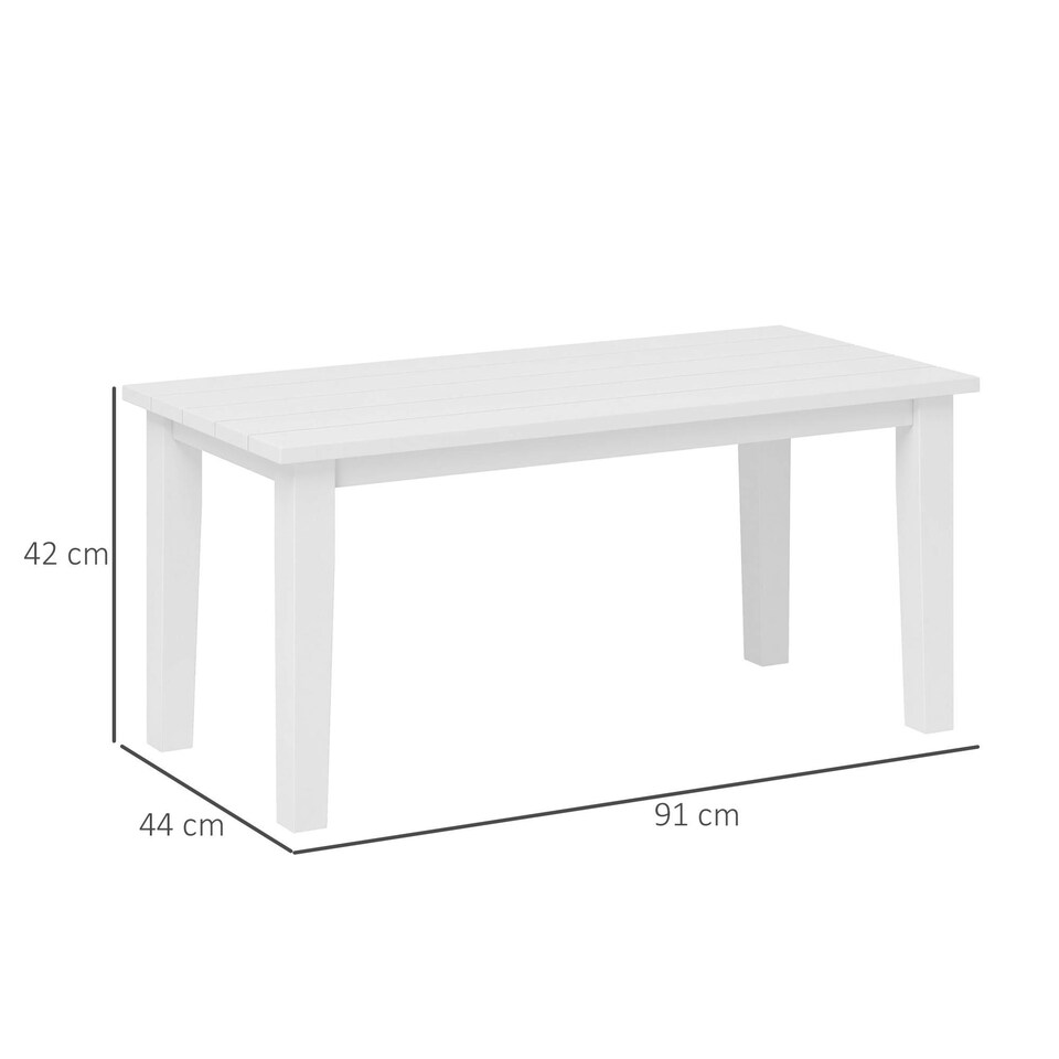 image 1 of Outsunny HDPE Rectangle Garden Coffee Table, Slatted Outdoor Table White | White