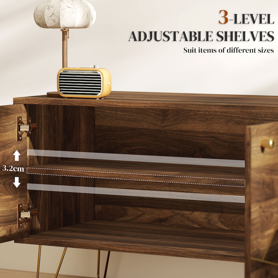 image 1 of HOMCOM TV Stand Cabinet for up to 60 Inch TV, Modern 130cm TV Unit with Adjustable Shelves and Hairpin Legs, Double Door TV Cabinet for Living Room, Bedroom, Brown | Brown | 1