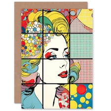 Abstract Comic Book Bubbles Woman Face Birthday Card