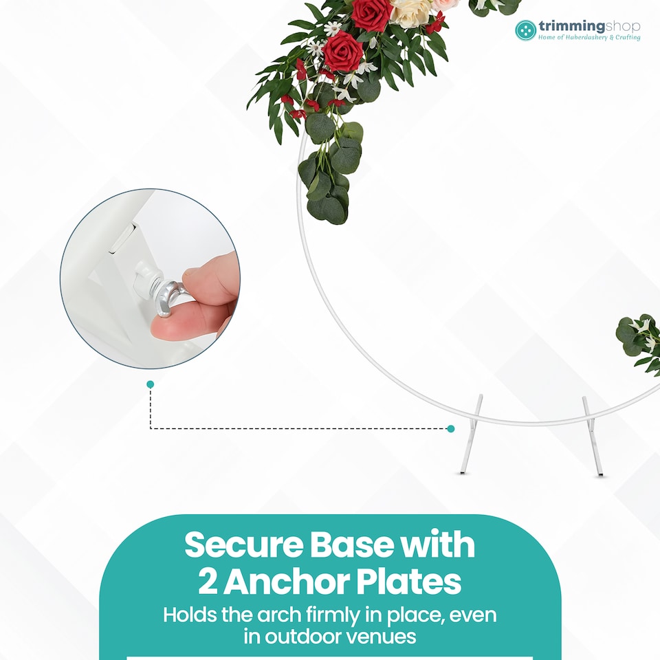 image 1 of White Balloon Arch Stand with Floor Base Plants Circle Frame - 180cm