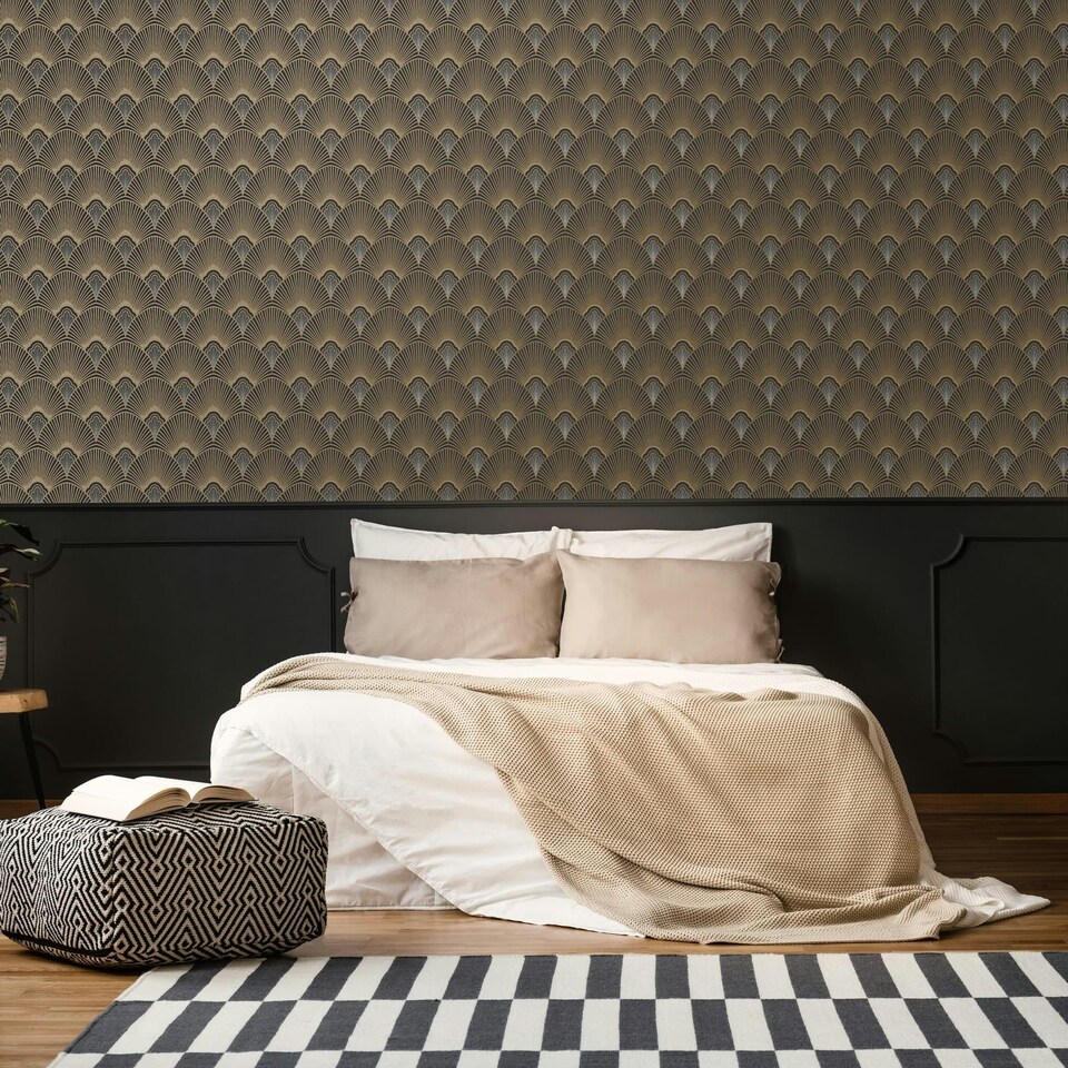 image 1 of Sublime Art deco black/gold Wallpaper Black | Gold