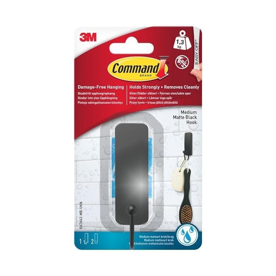 BATH43 Command Bathroom Medium Bath Hook Matte Black - One Colour - One Size