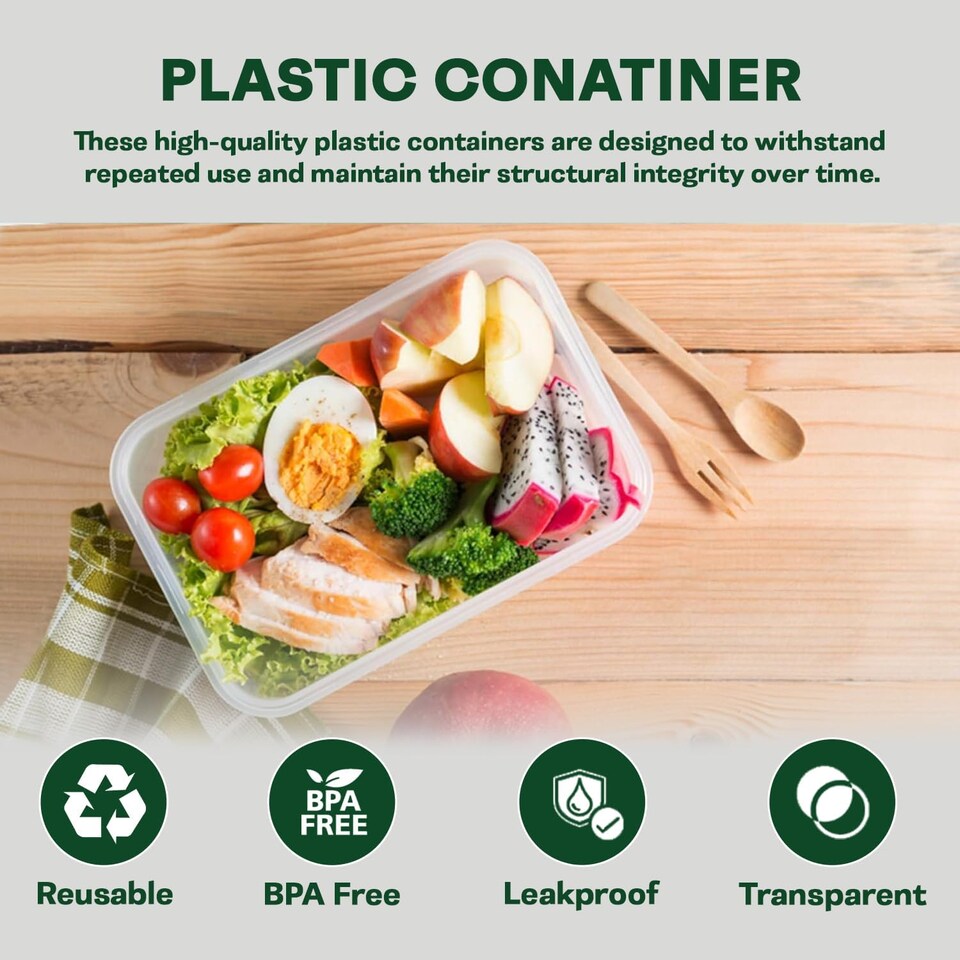 image 1 of ECONX 500ml Plastic Food Storage Containers With Lids Microwave & Freezer Safe Takeaway Reusable Food Containers x 25pk