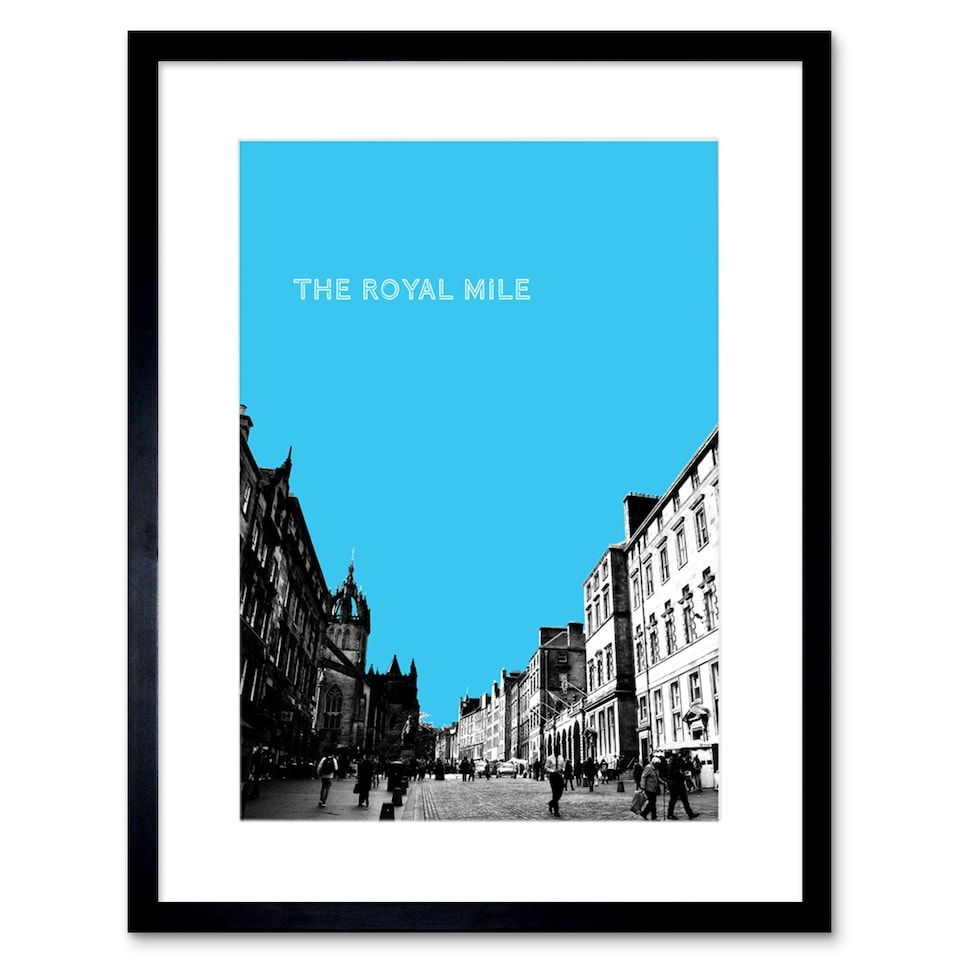 image 1 of Royal Mile Edinburgh Scotland Cityscape Blue 9x7" Black Framed Wall Art Print
