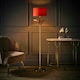 image 1 of ValueLights Christina Rust Red Drum Shade Gold Palm Leaf Single Stem Floor Lamp and Bulb Gold