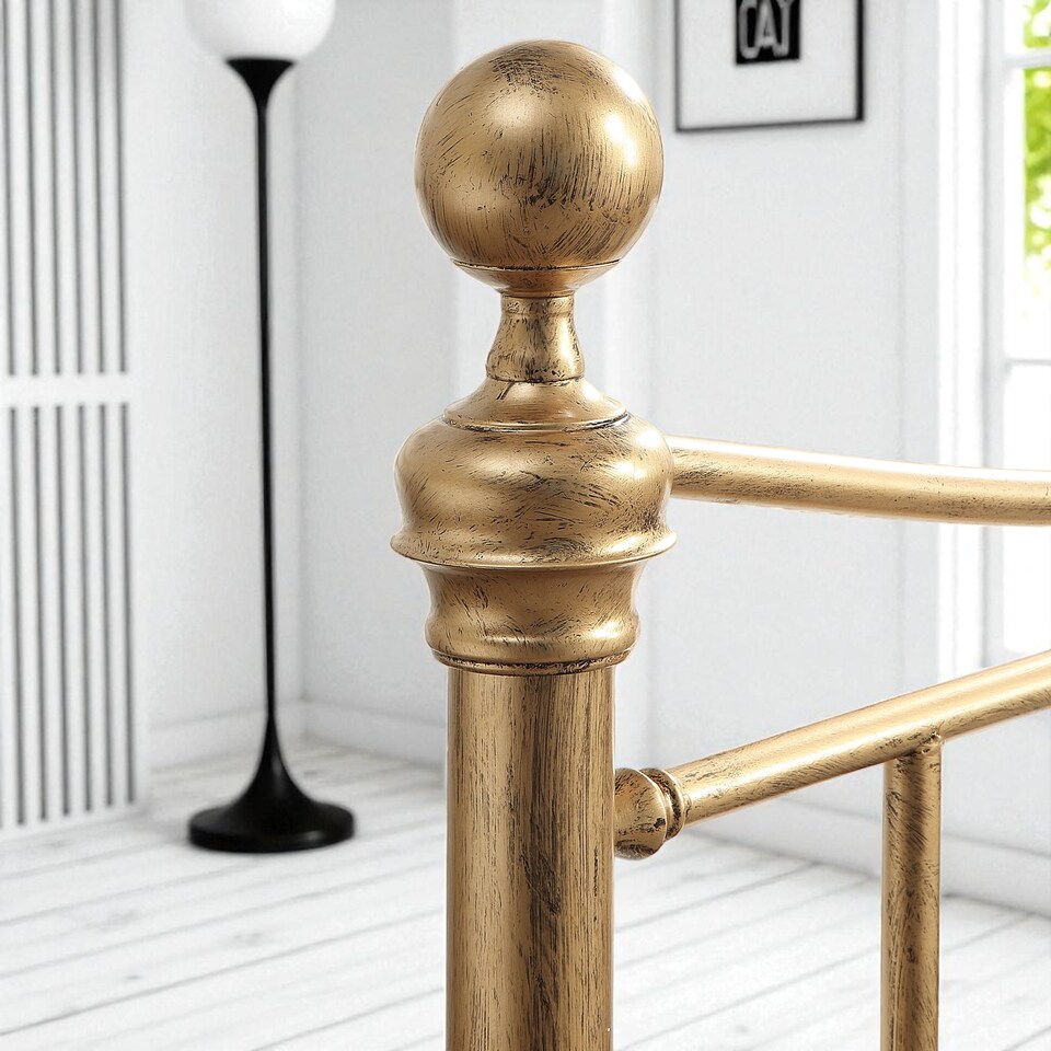 image 1 of Hampstead Traditional Style Distressed Antique Brass Effect Metal Bed Frame | Bronze | Antique Brass | King