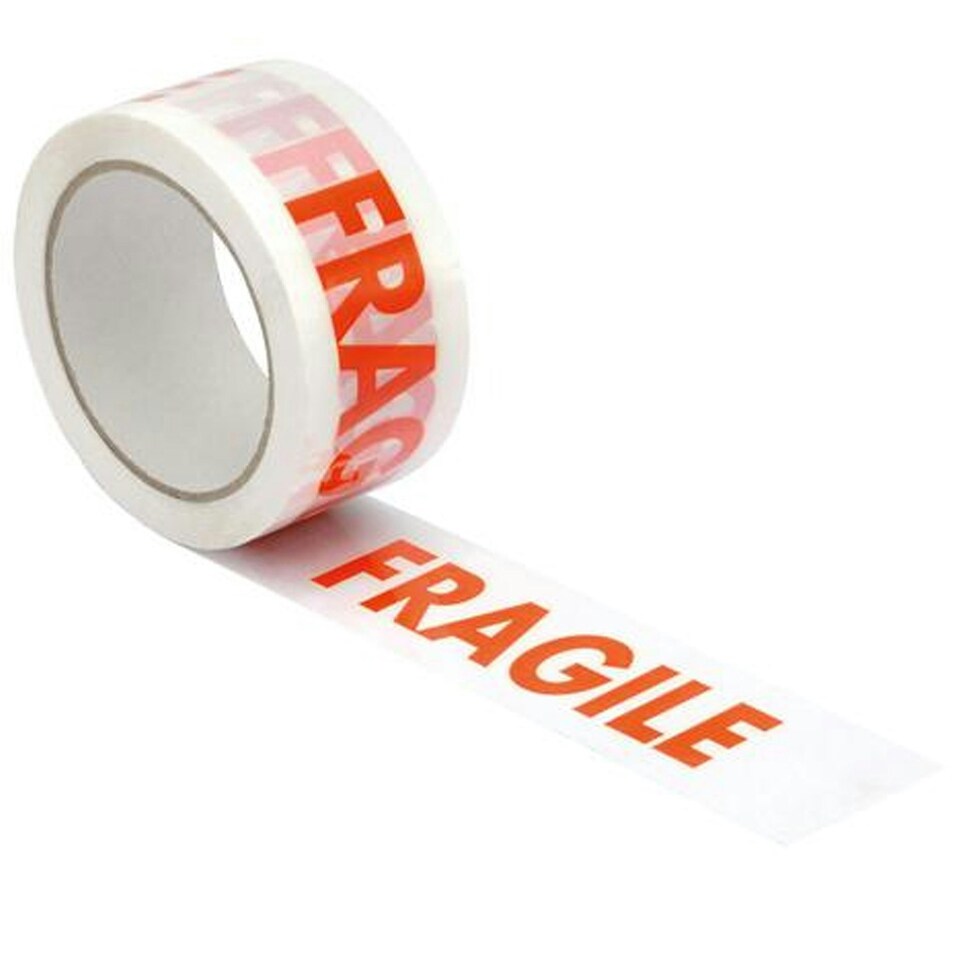 image 1 of 3 Rolls 50mm x 66m Printed Fragile Tape Easy Tear Water Resistant Perfect For Sealing Packages
