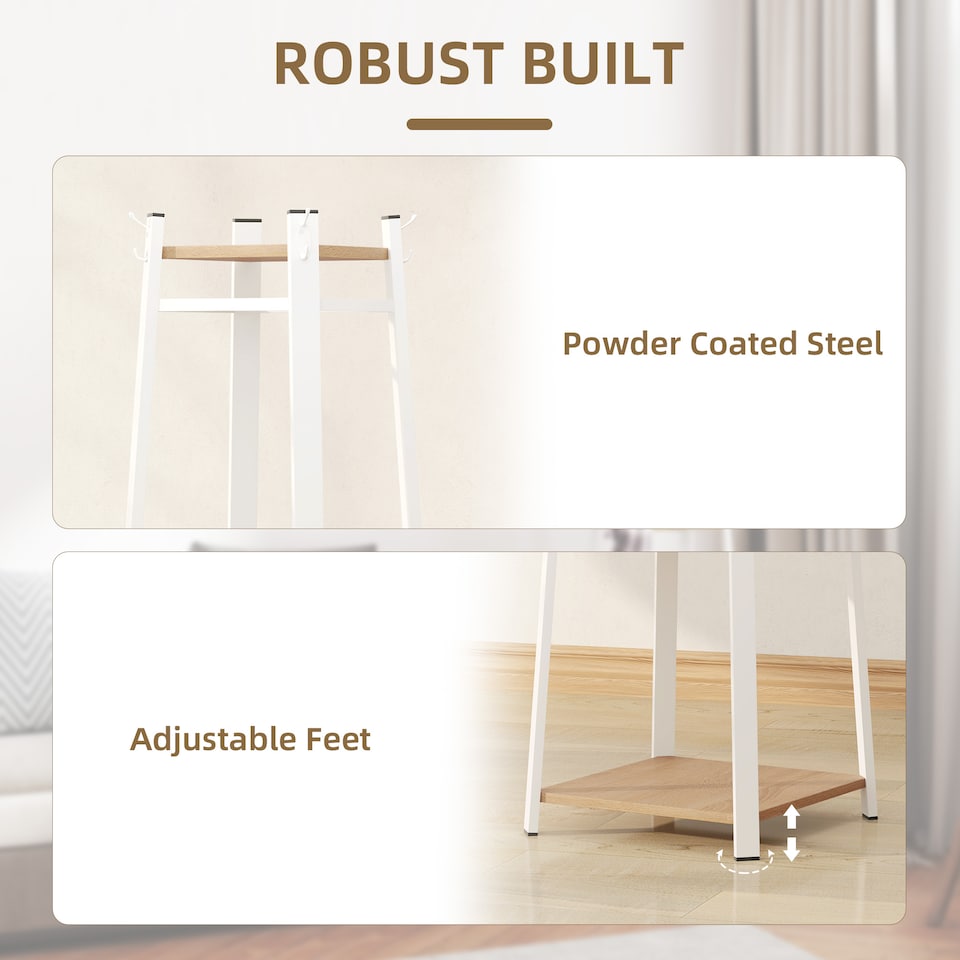 image 1 of HOMCOM Coat Rack with Storage, Freestanding Coat Stand with 8 Hooks and 3-Tier Shelf, Clothes Rack for Bedroom, Entryway, Oak and White | Brown | 1