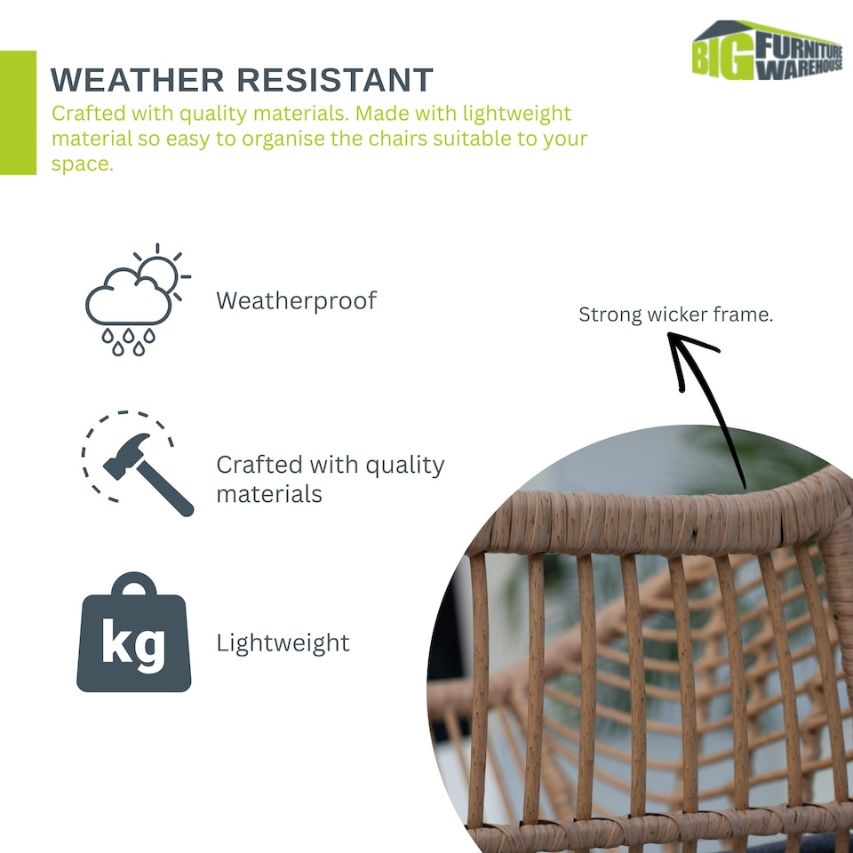 image 1 of Bistro Set Natural Wicker Frame Black Steel Leg Glass Tabletop Outdoor Furniture Brown