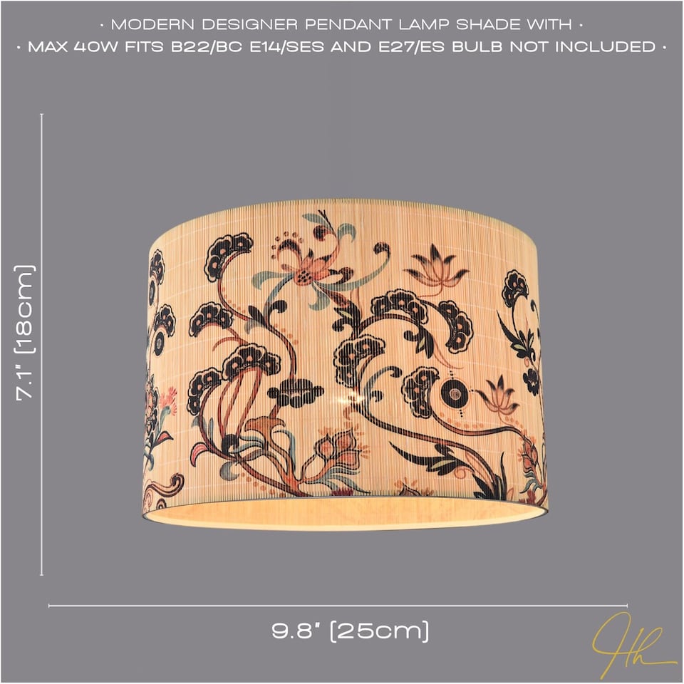 image 1 of Contemporary Multi Coloured Floral Bamboo Round Pendant Lamp Shade | Multi | Multi-coloured | 1