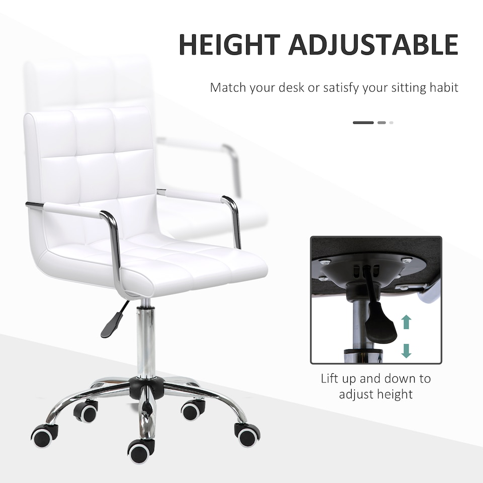 image 1 of Vinsetto Makeup Vanity Chair, PU Leather Mid Back Office Chair with Adjustable Height, Armrest and Rolling Wheels, White