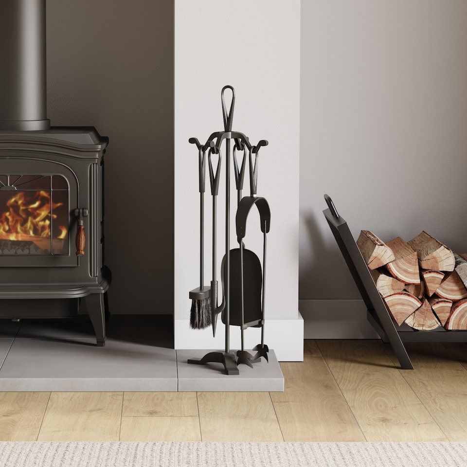 image 1 of Fire Vida 5 Piece Buxton Companion Set Fireside Fireplace Accessory, Black