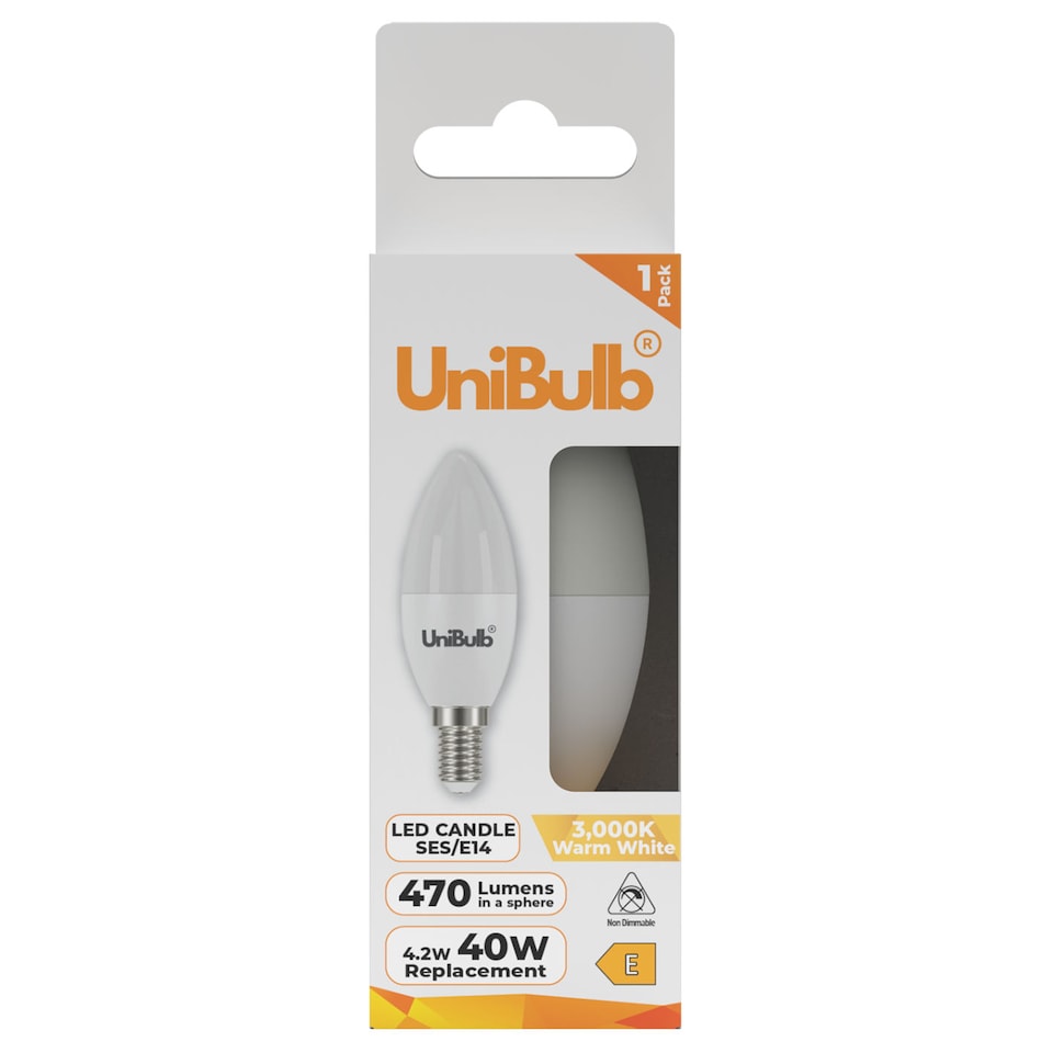 image 1 of UniBulb LED Golf Ball E14 470lm 4.2W 3000K (Warm White) Light Bulb - Pack of 1 | White | Warm White | 1