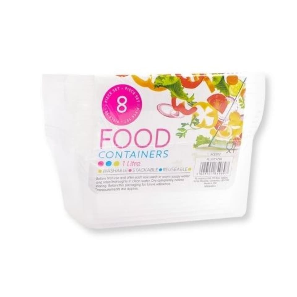 Intra Plastic Food Containers 8 Piece Set 1L Clear