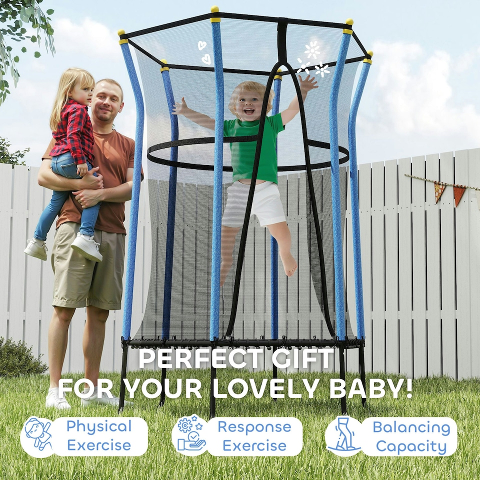 image 1 of HOMCOM 5.4FT Kids Trampoline with Enclosure Indoor Outdoor Blue