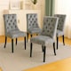image 4 of Grey Set of Four Studded Velvet Dining Chair with Ring Knocker Detail Grey | Light Grey