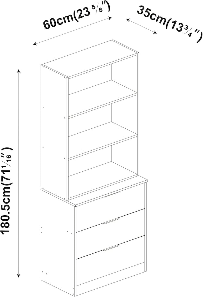 image 1 of 3 Drawer Tier Wooden Storage Chest Cabinet & Display Bookcase Shelving | White | White Drawers & White Bookcase | 1
