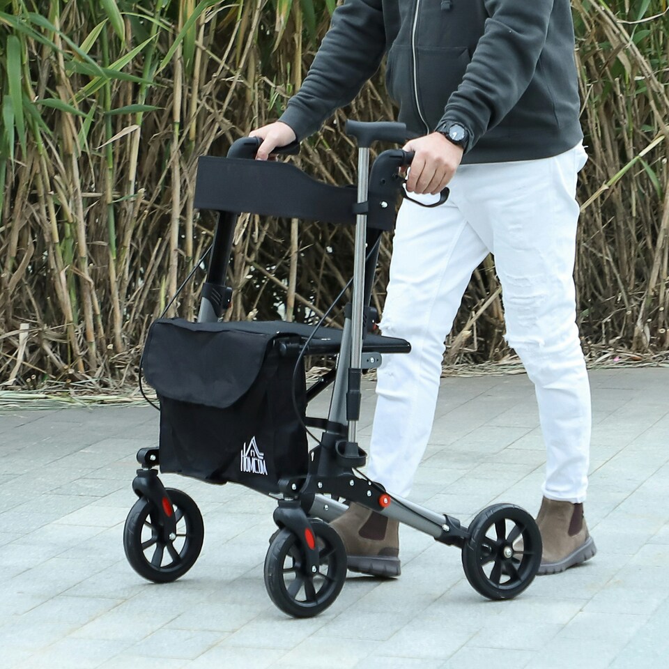 image 1 of HOMCOM 4 Wheel Rollator Walker, Adjustable Mobility Walker with Bag, Silver