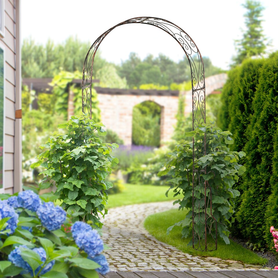 image 1 of Outsunny Metal Garden Arch Trellis, Decorative Arbour Archway for Walkway Path Ceremony Wedding Party, 120 x 30 x 226cm