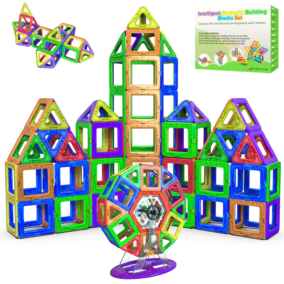image 1 of Desire Deluxe Magnetic Building Blocks Gift 94PC Kids Magnetics Construction Block Games for Boys and Girls Creativity Educational Children's Toys for Age 3 4 5 6 7 Year Old