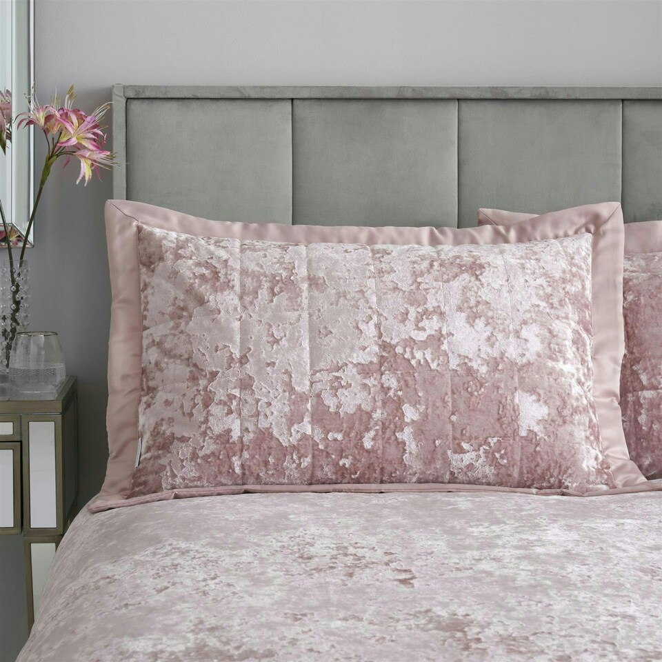 image 1 of Catherine Lansfield Crushed Velvet Pillowsham Pair Blush Pink