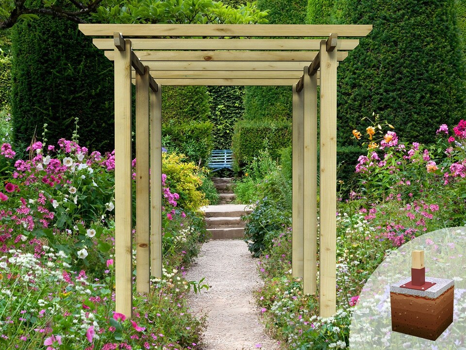 image 1 of eDecks HD Village Walkway Garden Pergola w/ Concrete In Posts 2.7m - 2.4 x 3.6m