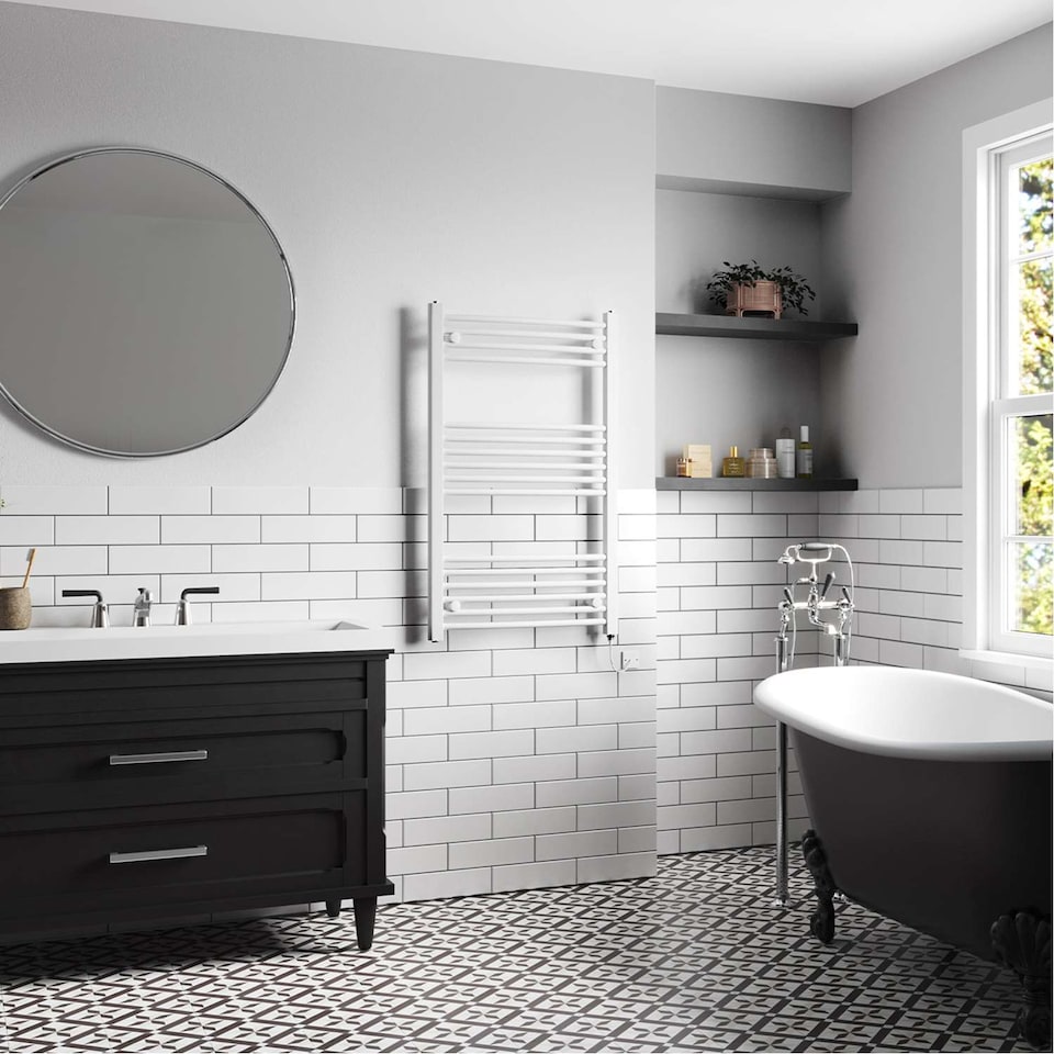 image 1 of Zennor - White Electric Towel Rail H1000mm x W600mm Curved 500w Standard
