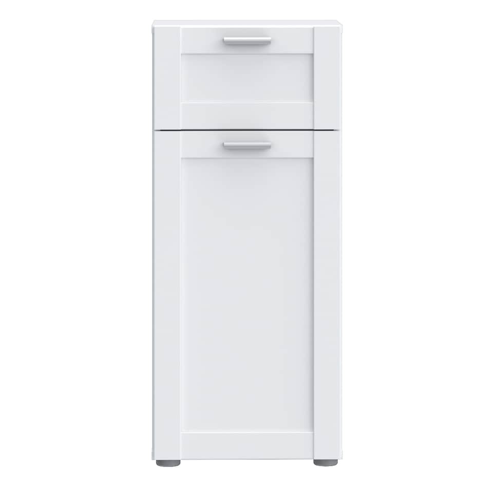 image 1 of Lokko Bathroom Storage Unit with 1 Door & 1 Drawer with Silver Handles in White